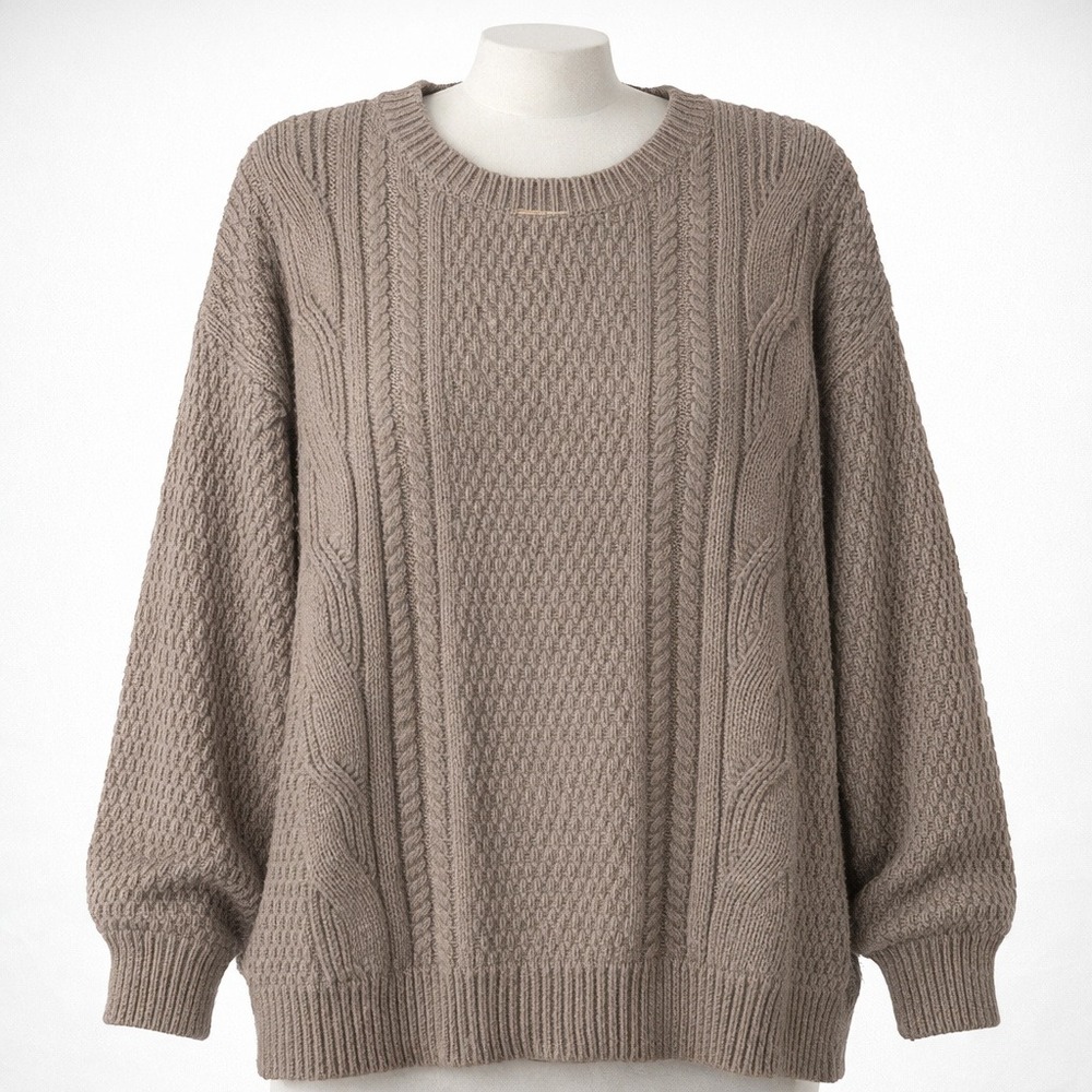 Gap Cable Knit Wool Oversized Crewneck Sweater Taupe Size S Pullover Fisherman‎